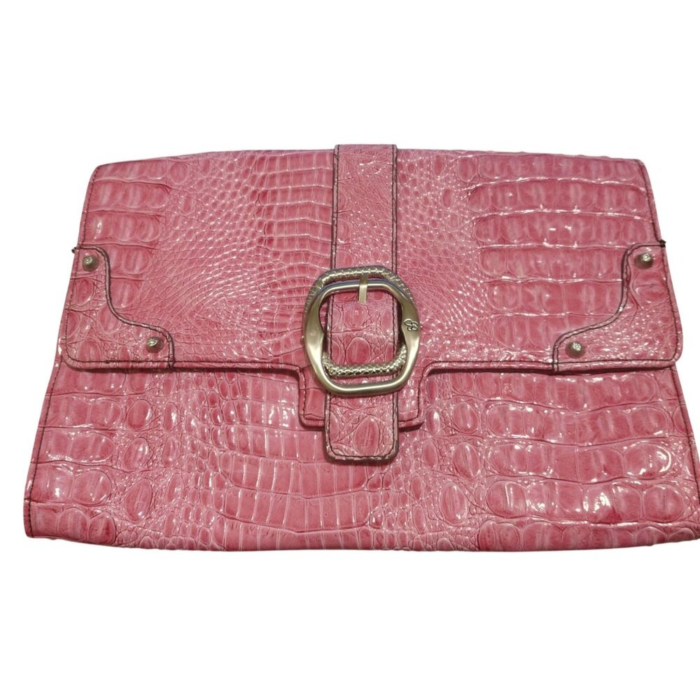 Jessica Simpson Fushia Pink Faux Crocodile-Embossed Pacha Envelope Clutch